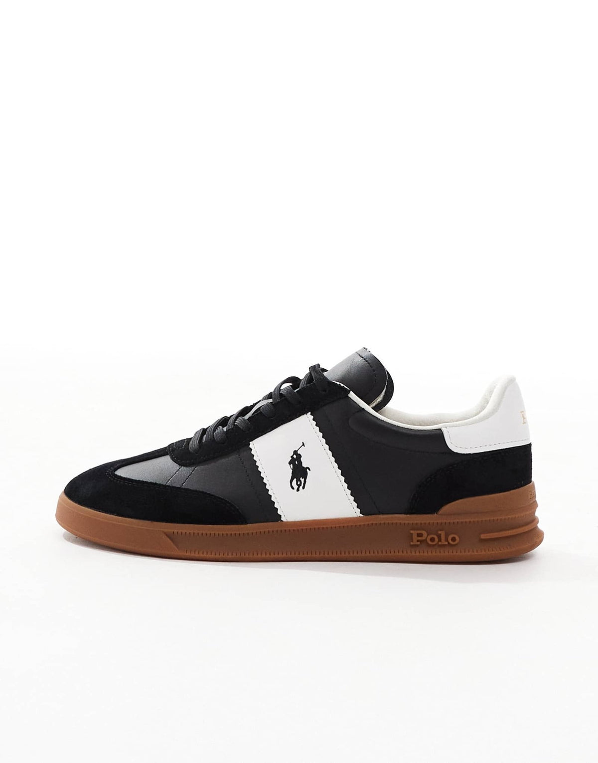 Polo Ralph Lauren Heritage Aera trainer in black and white with gum sole - ASOS Sample Sale