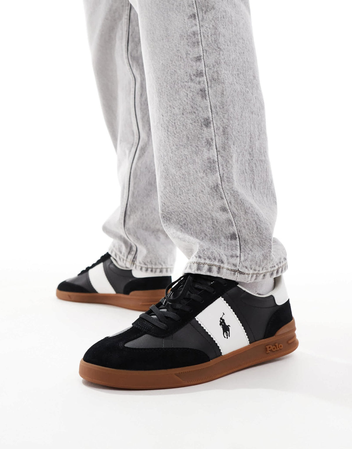 Polo Ralph Lauren Heritage Aera trainer in black and white with gum sole - ASOS Sample Sale