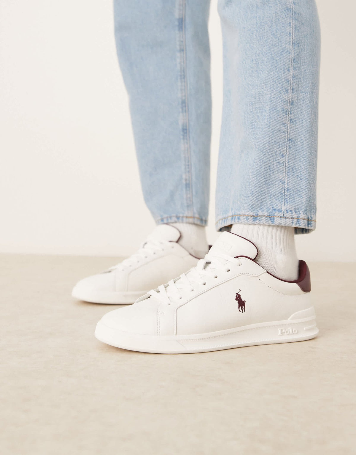 Polo Ralph Lauren Heritage Court trainer in white and burgandy - ASOS Sample Sale