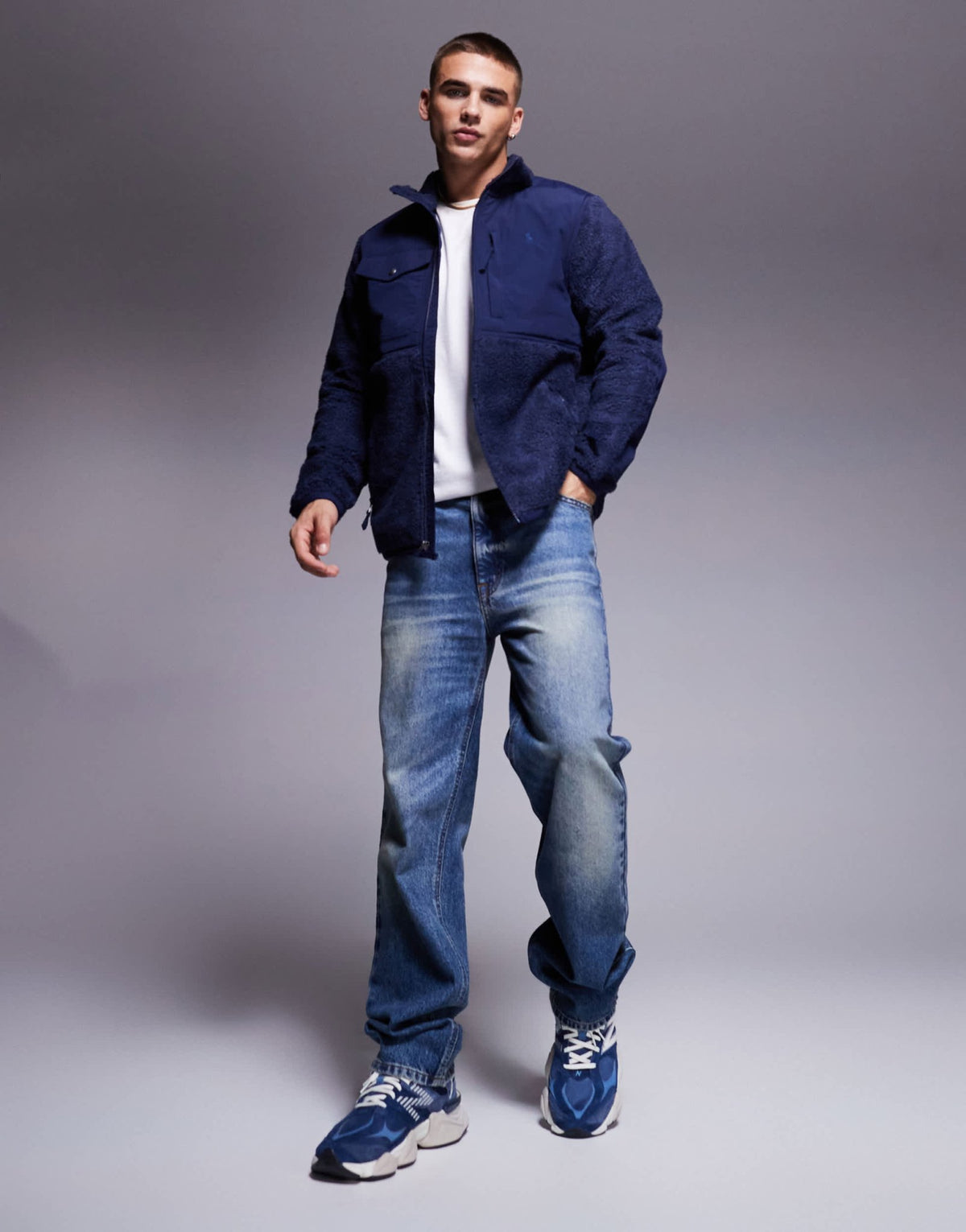 Polo Ralph Lauren icon logo borg sherpa hybrid jacket in navy - ASOS Sample Sale