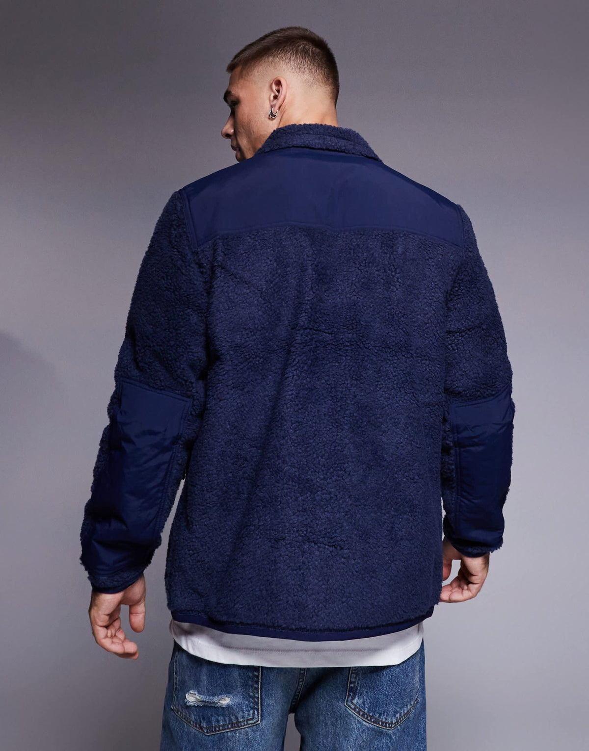 Polo Ralph Lauren icon logo borg sherpa hybrid jacket in navy - ASOS Sample Sale