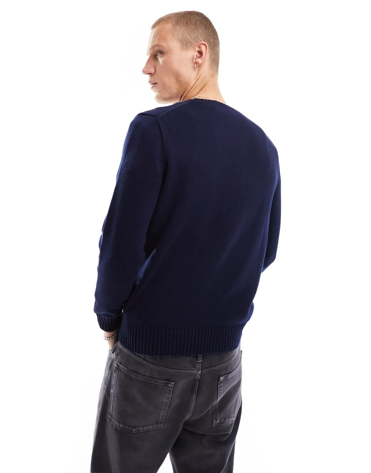 Polo Ralph Lauren icon logo heavyweight cotton knit jumper in navy - ASOS Sample Sale