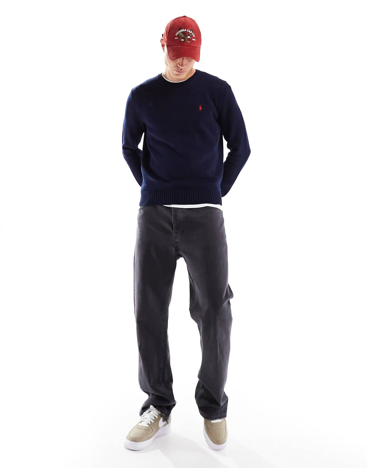 Polo Ralph Lauren icon logo heavyweight cotton knit jumper in navy - ASOS Sample Sale