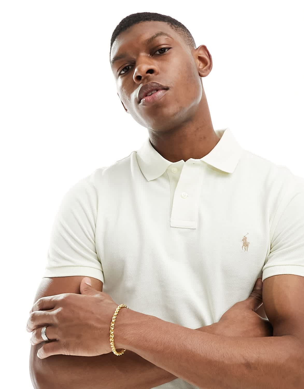 Polo Ralph Lauren icon logo pique polo slim fit in cream - ASOS Sample Sale