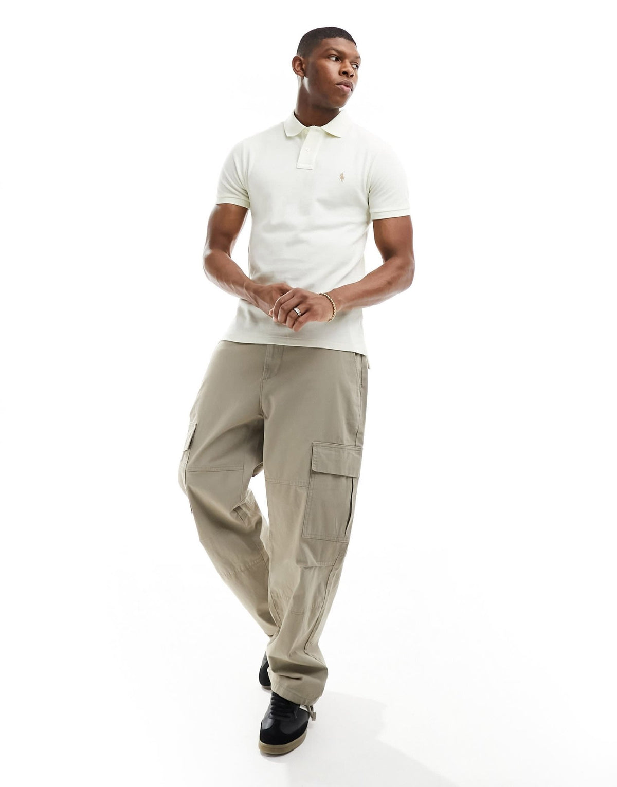 Polo Ralph Lauren icon logo pique polo slim fit in cream - ASOS Sample Sale