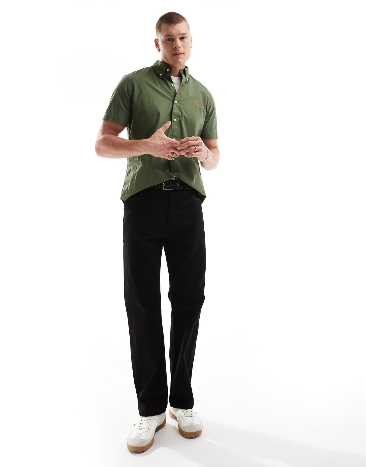 Polo Ralph Lauren icon logo short sleeve poplin shirt in olive green - ASOS Sample Sale