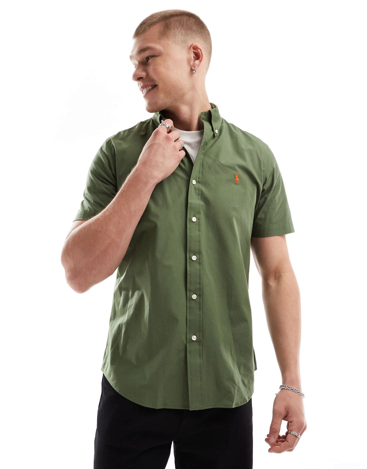 Polo Ralph Lauren icon logo short sleeve poplin shirt in olive green - ASOS Sample Sale