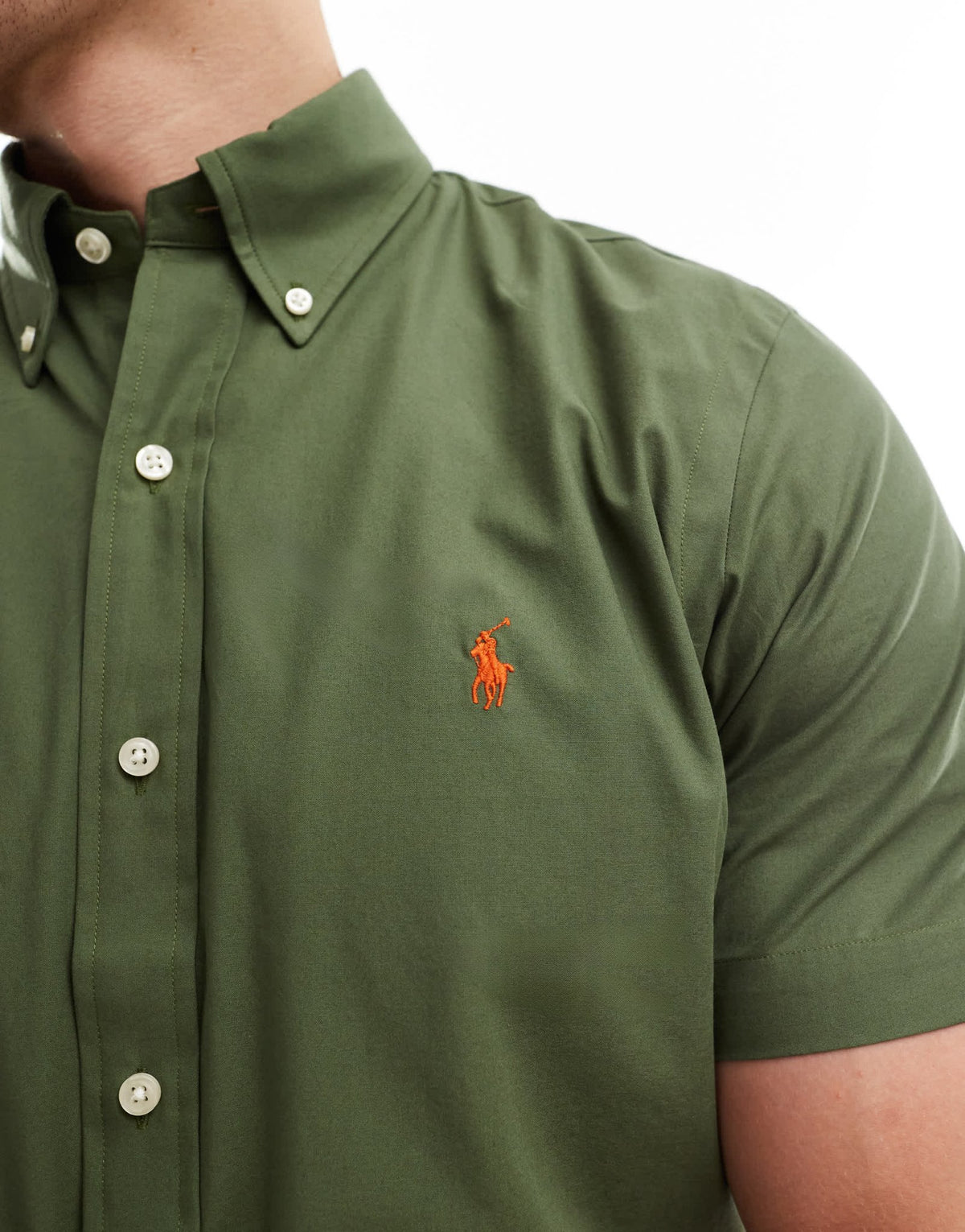 Polo Ralph Lauren icon logo short sleeve poplin shirt in olive green - ASOS Sample Sale