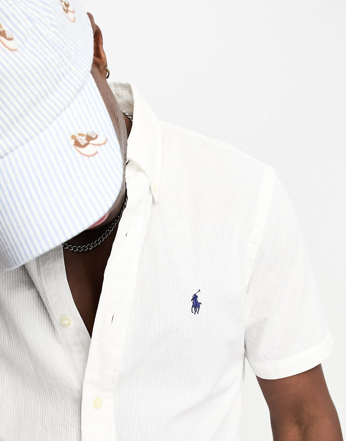 Polo Ralph Lauren icon logo short sleeve seersucker shirt custom fit in white - ASOS Sample Sale