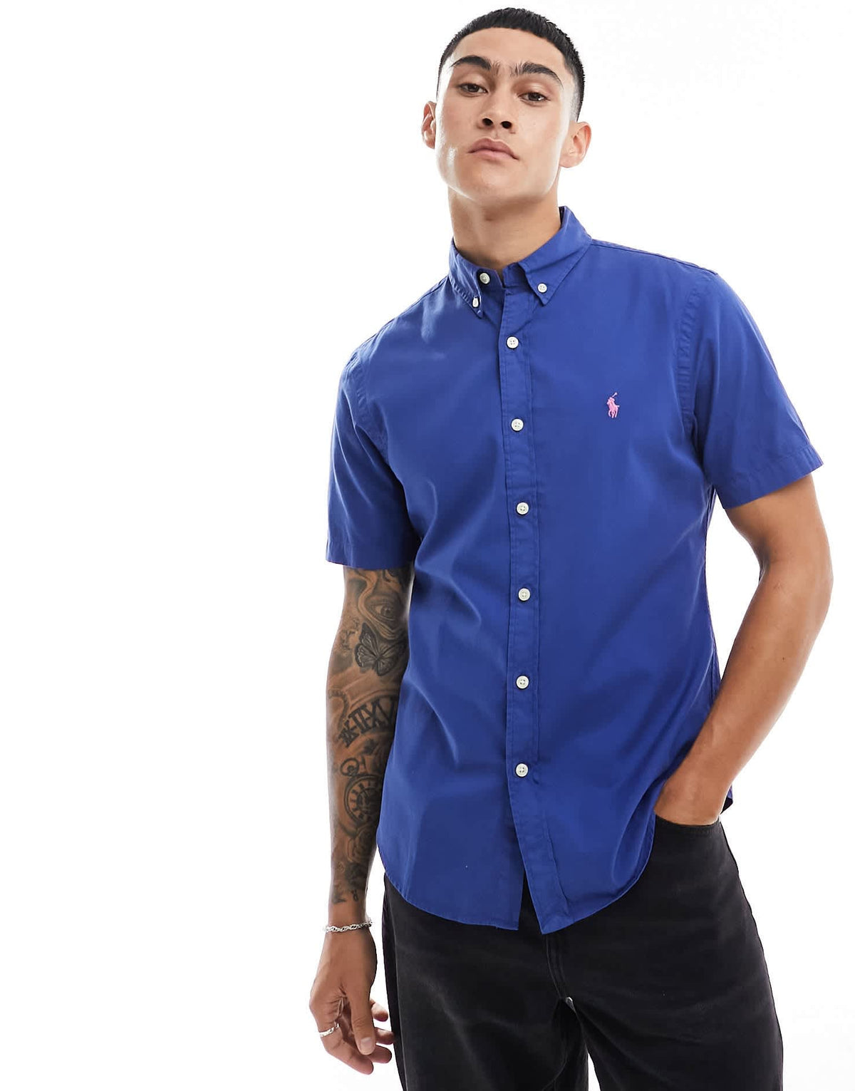 Polo Ralph Lauren icon logo short sleeve twill shirt slim fit in royal blue - ASOS Sample Sale