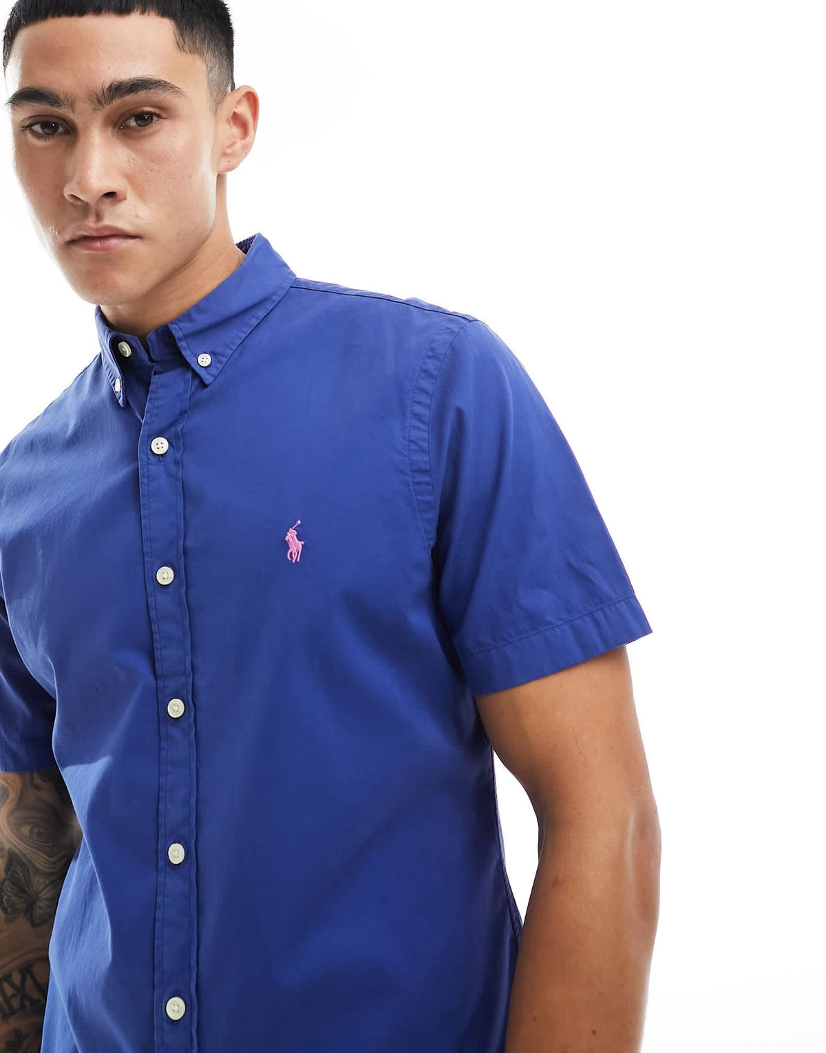 Polo Ralph Lauren icon logo short sleeve twill shirt slim fit in royal blue - ASOS Sample Sale