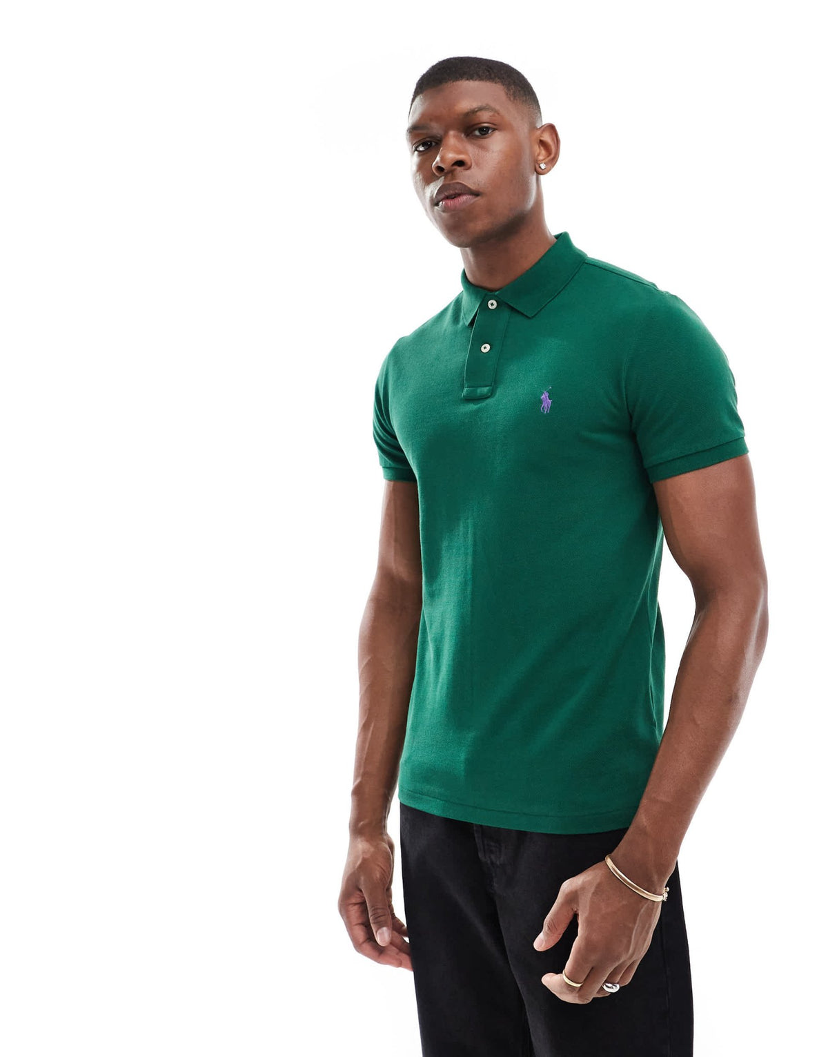 Polo Ralph Lauren icon logo slim fit pique polo in dark green - ASOS Sample Sale