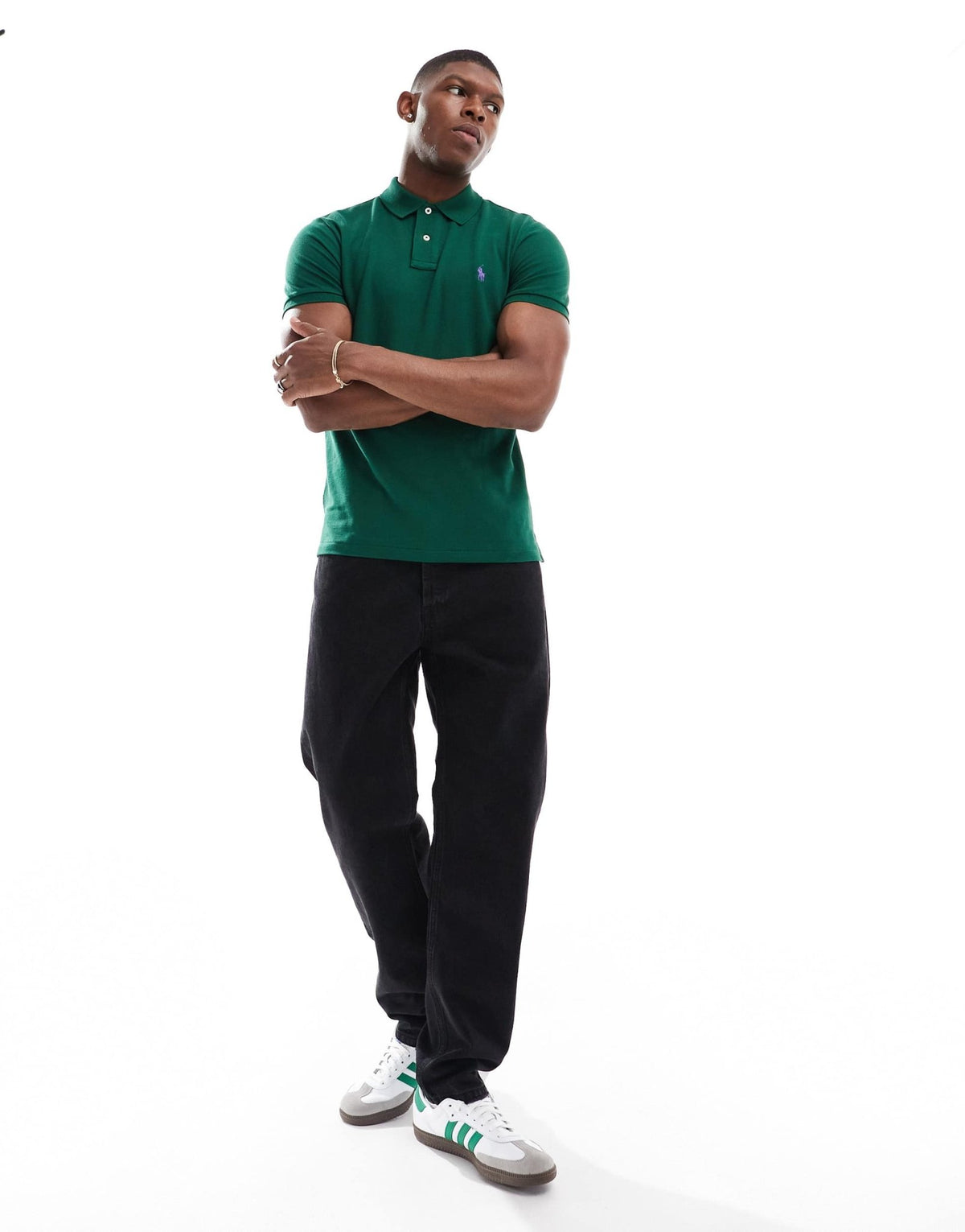 Polo Ralph Lauren icon logo slim fit pique polo in dark green - ASOS Sample Sale