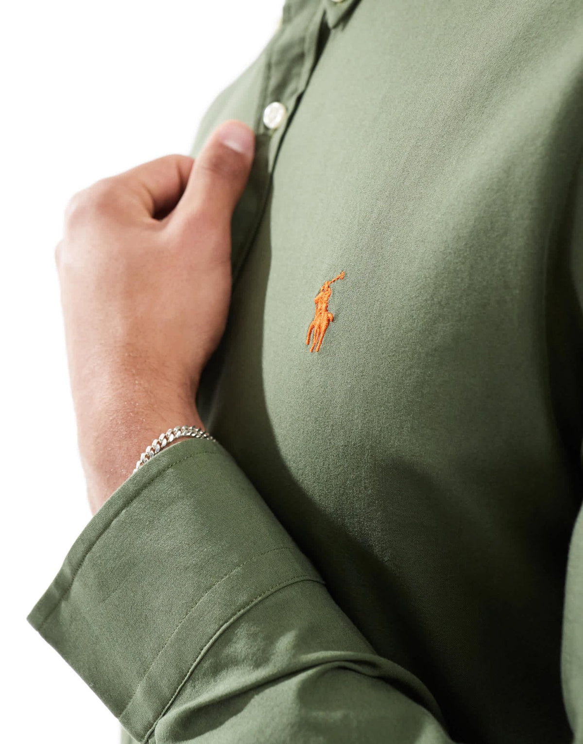 Polo Ralph Lauren icon logo slim fit poplin shirt in olive green - ASOS Sample Sale