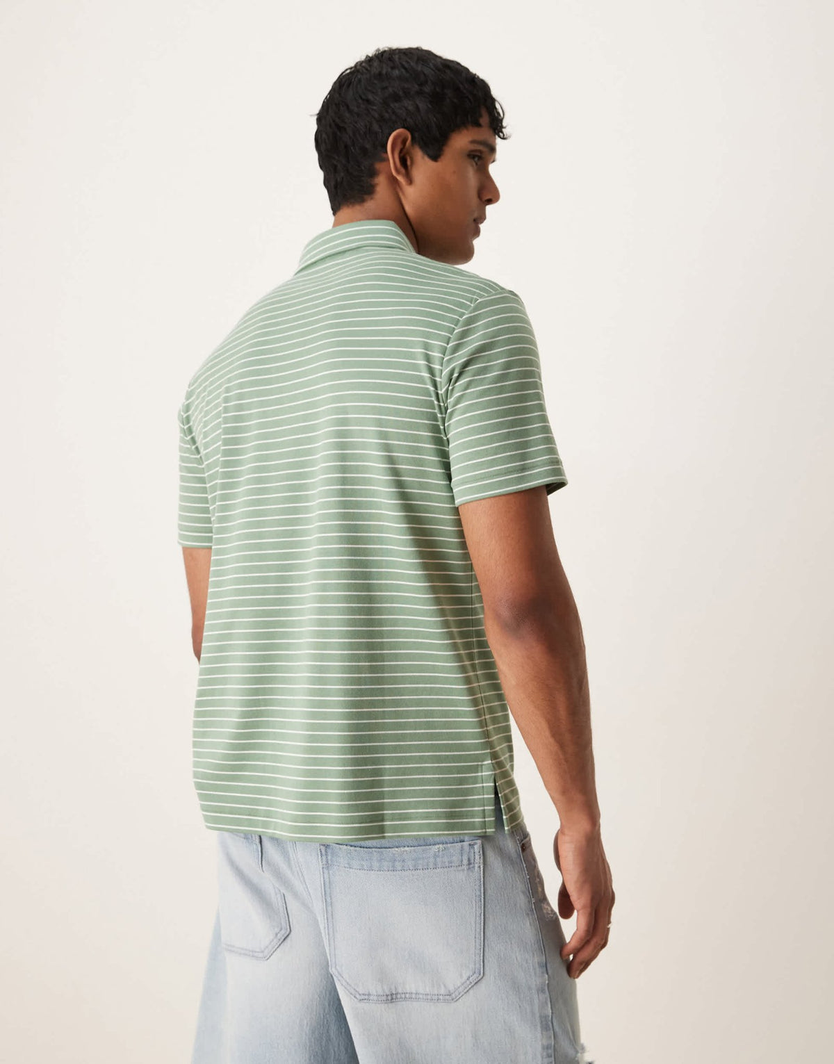 Polo Ralph Lauren icon logo stripe pima cotton polo in light green/white - ASOS Sample Sale
