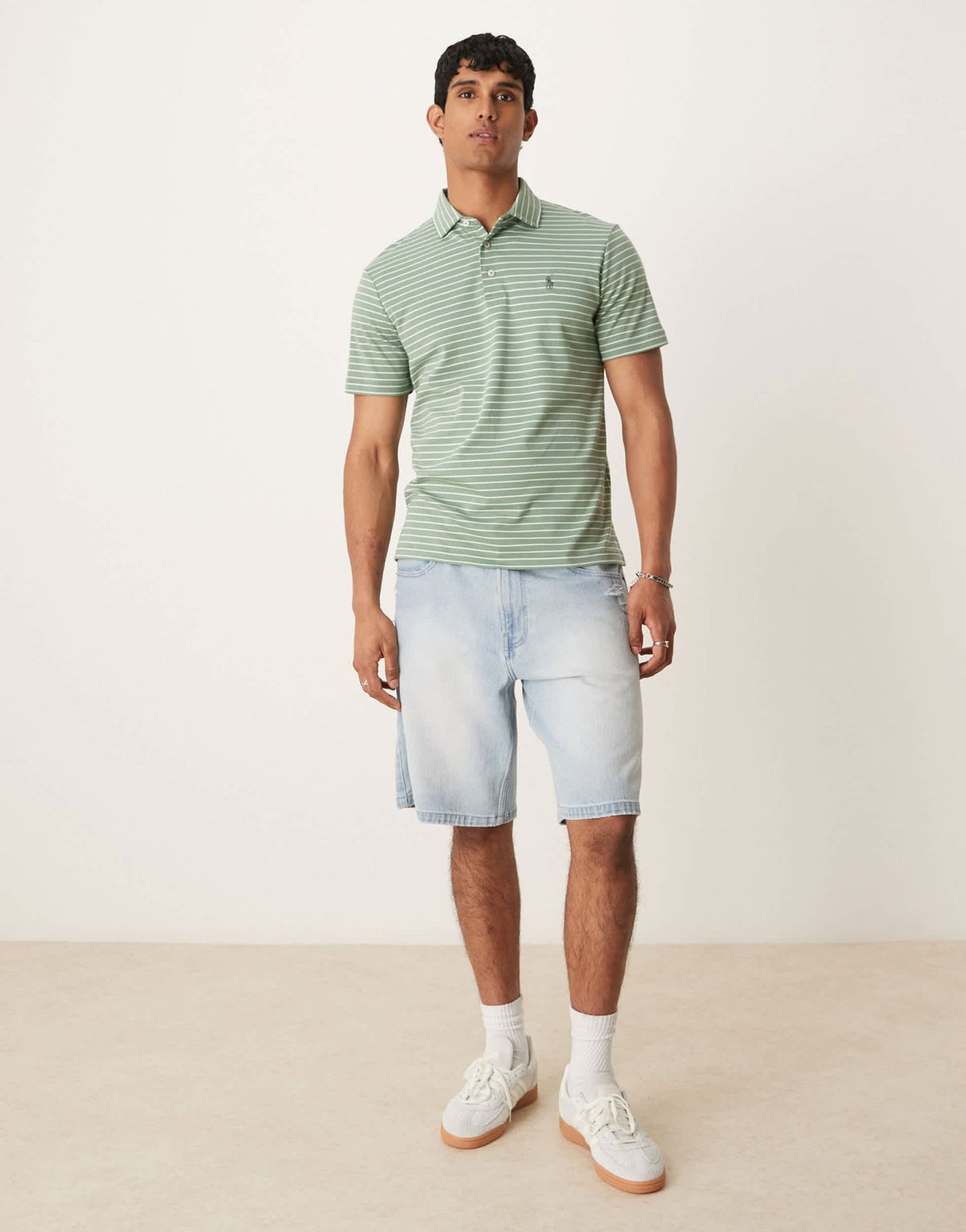 Polo Ralph Lauren icon logo stripe pima cotton polo in light green/white - ASOS Sample Sale