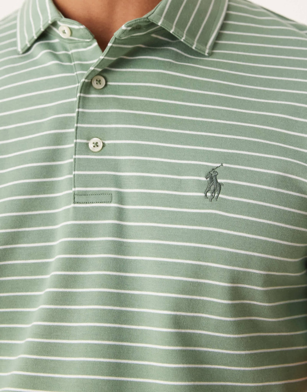 Polo Ralph Lauren icon logo stripe pima cotton polo in light green/white - ASOS Sample Sale