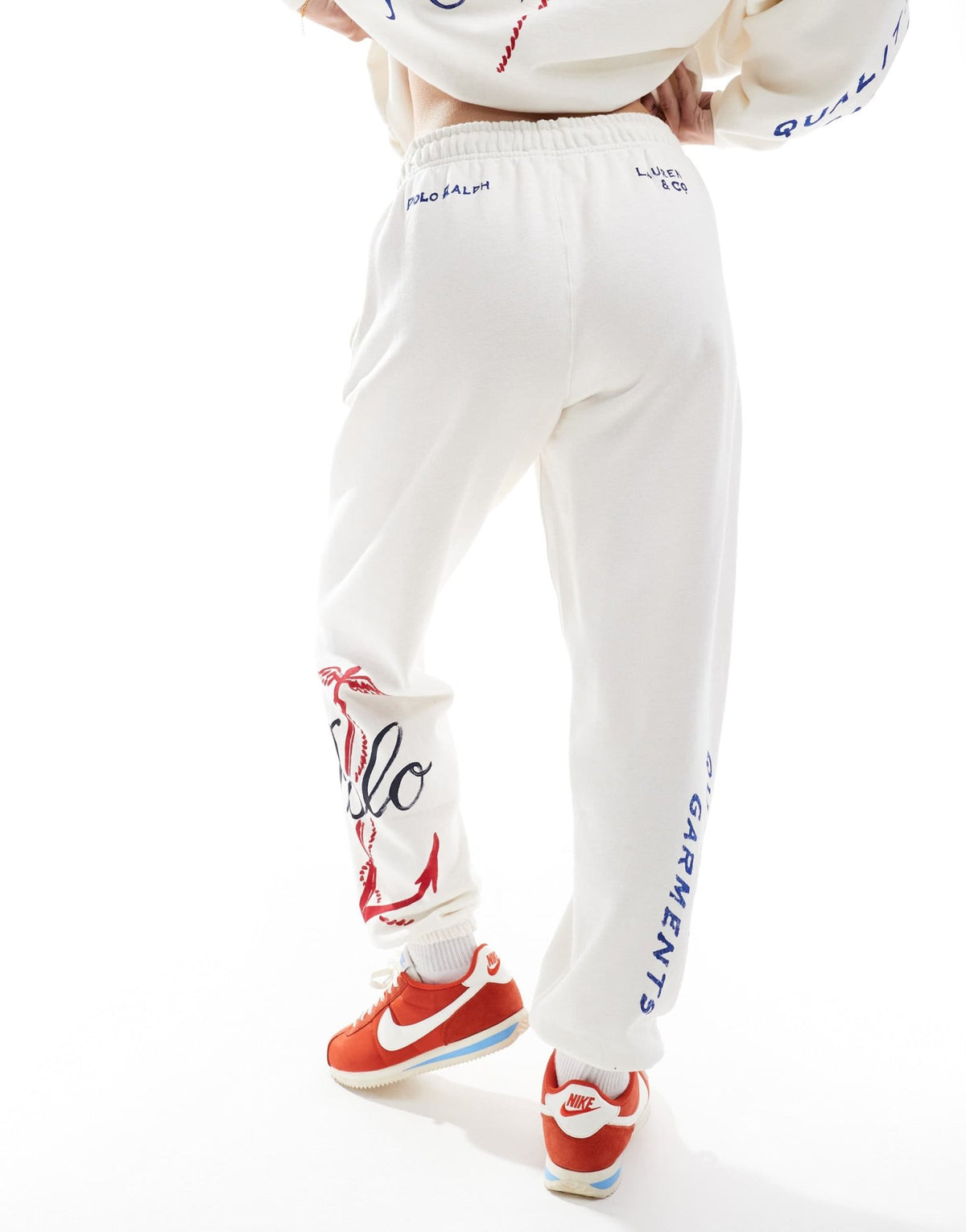 Polo Ralph Lauren nautical print logo joggers co-ord in cream - ASOS Sample Sale