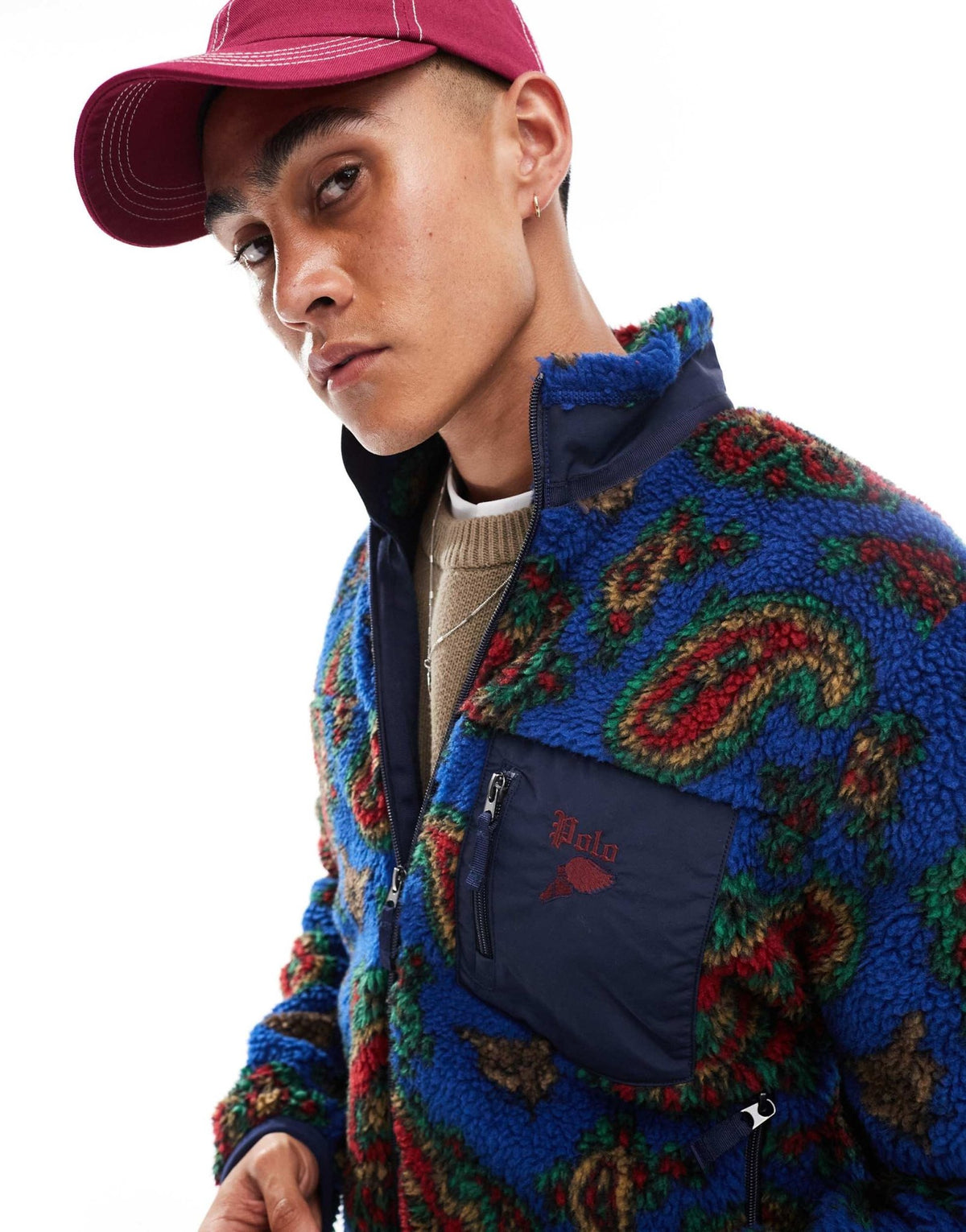 Polo Ralph Lauren sherpa borg paisley print jacket in royal blue - ASOS Sample Sale