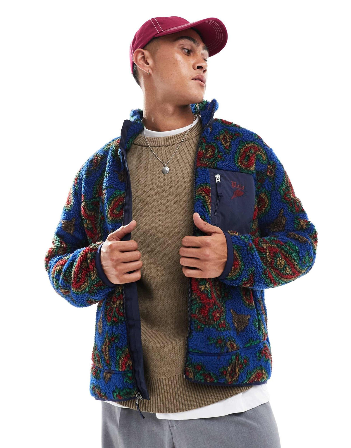 Polo Ralph Lauren sherpa borg paisley print jacket in royal blue - ASOS Sample Sale