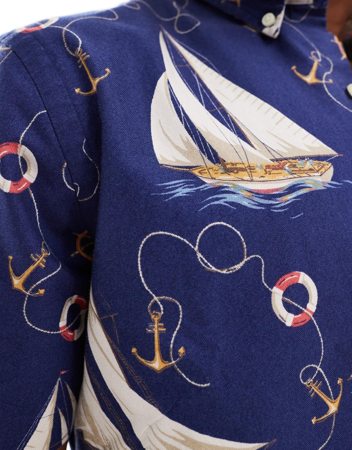 Polo Ralph Lauren short sleeve helm anchors print oxford shirt in navy - ASOS Sample Sale