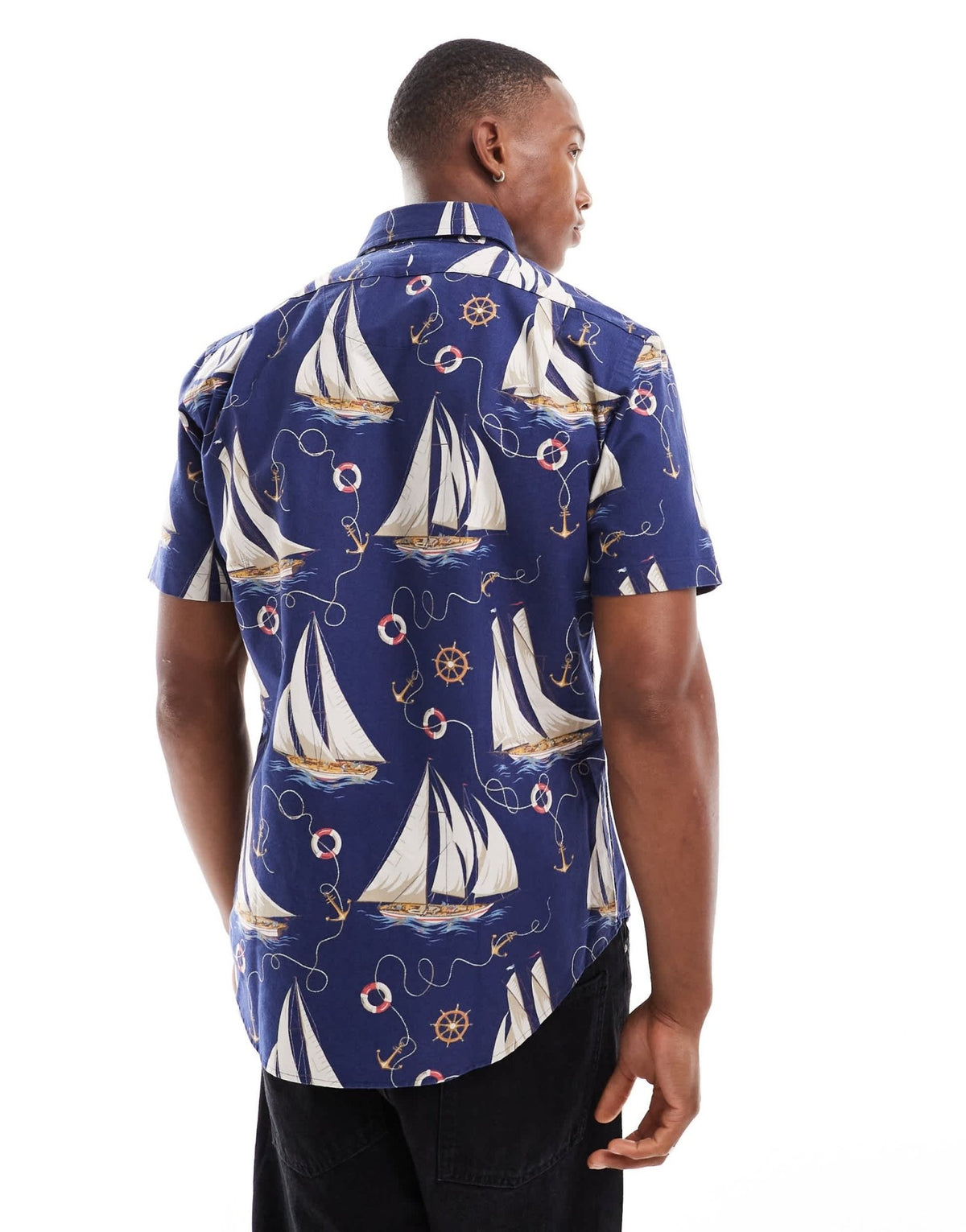 Polo Ralph Lauren short sleeve helm anchors print oxford shirt in navy - ASOS Sample Sale