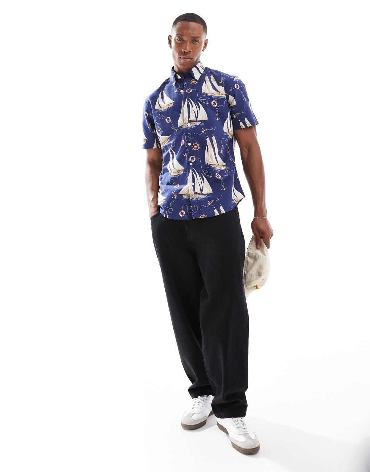 Polo Ralph Lauren short sleeve helm anchors print oxford shirt in navy - ASOS Sample Sale
