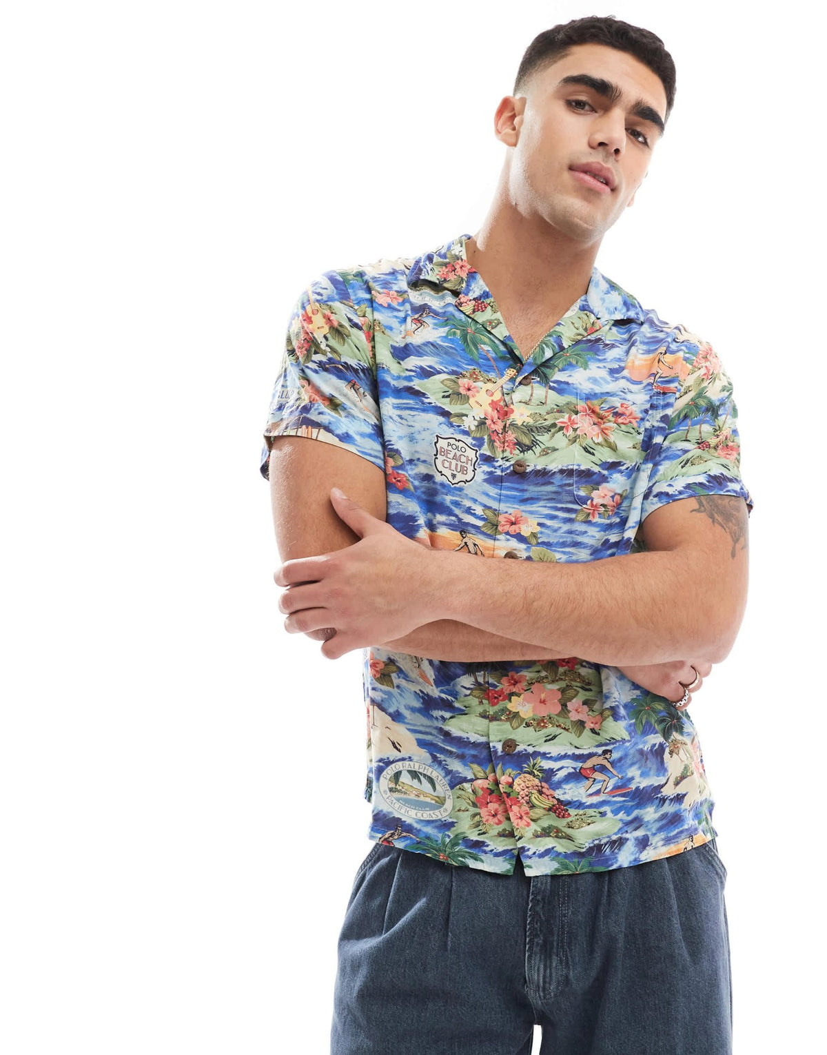 Polo Ralph Lauren short sleeve revere collar surf scenic print rayon shirt classic fit in multi - ASOS Sample Sale