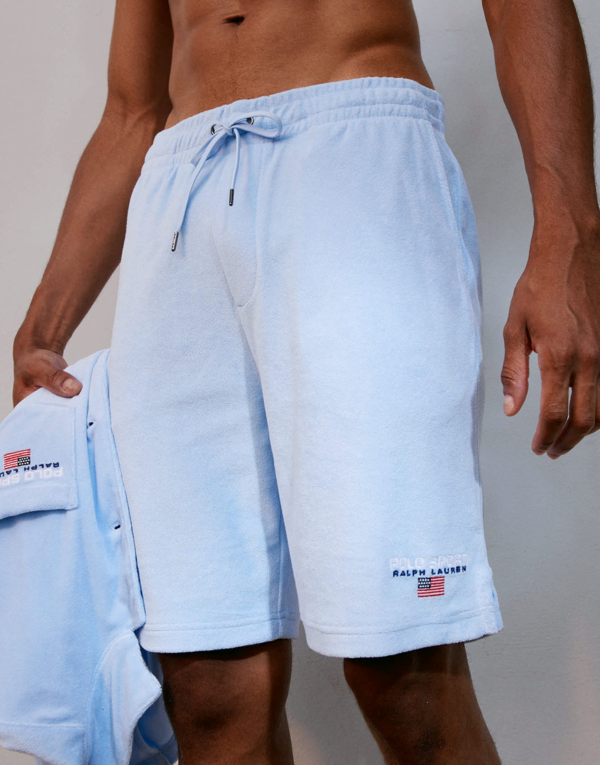Polo Ralph Lauren Sport capsule unisex small logo lightweight cotton terry shorts in light blue CO-ORD - ASOS Sample Sale