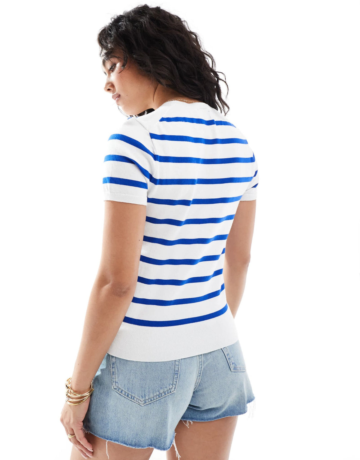 Polo Ralph Lauren striped shirt sleeve knitted top in white and blue - ASOS Sample Sale