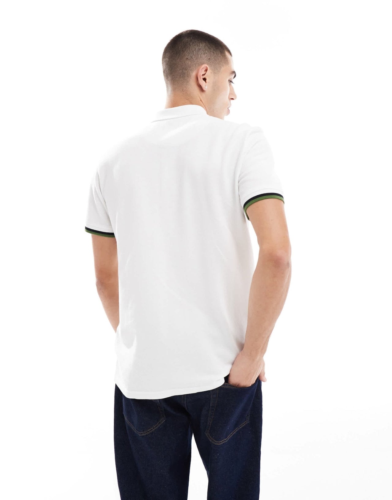 Pretty Green live forever engineered striped polo in white - ASOS Sample Sale
