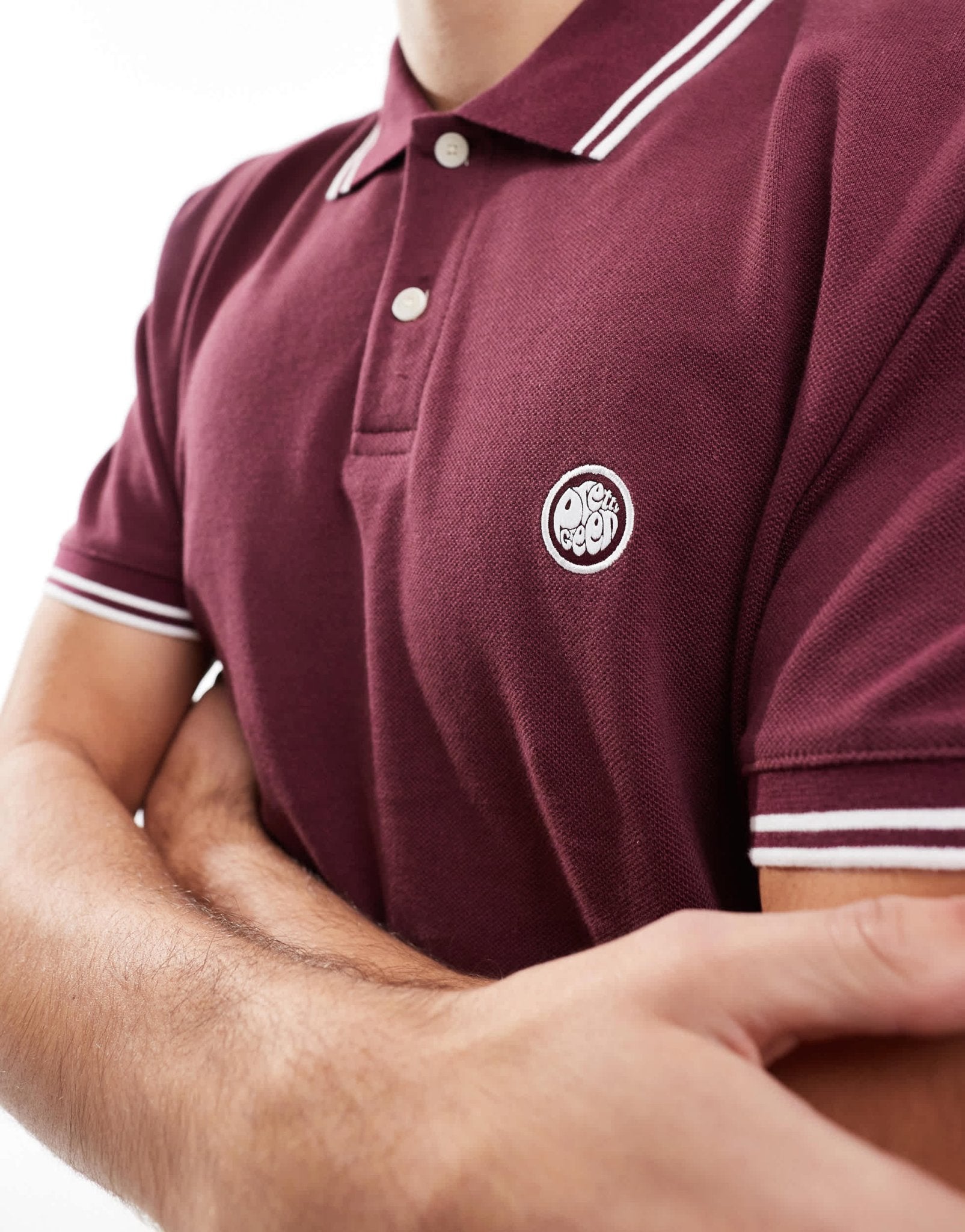 Pretty Green logo polo with tipping detail in burgundy - ASOS Sample Sale