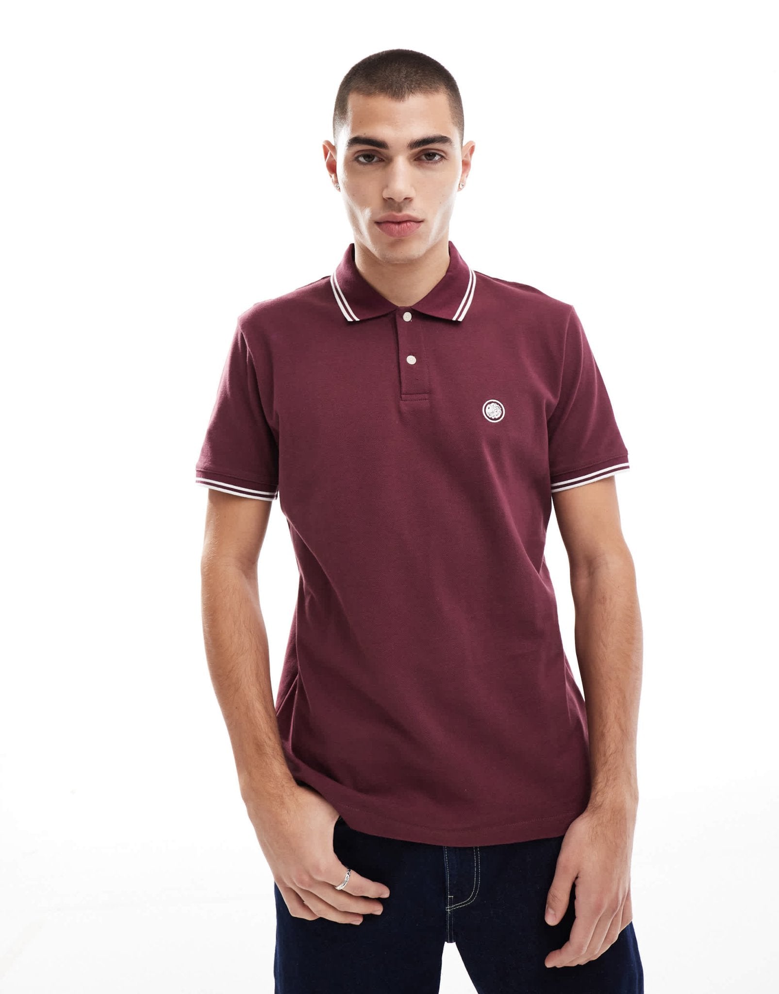 Pretty Green logo polo with tipping detail in burgundy - ASOS Sample Sale