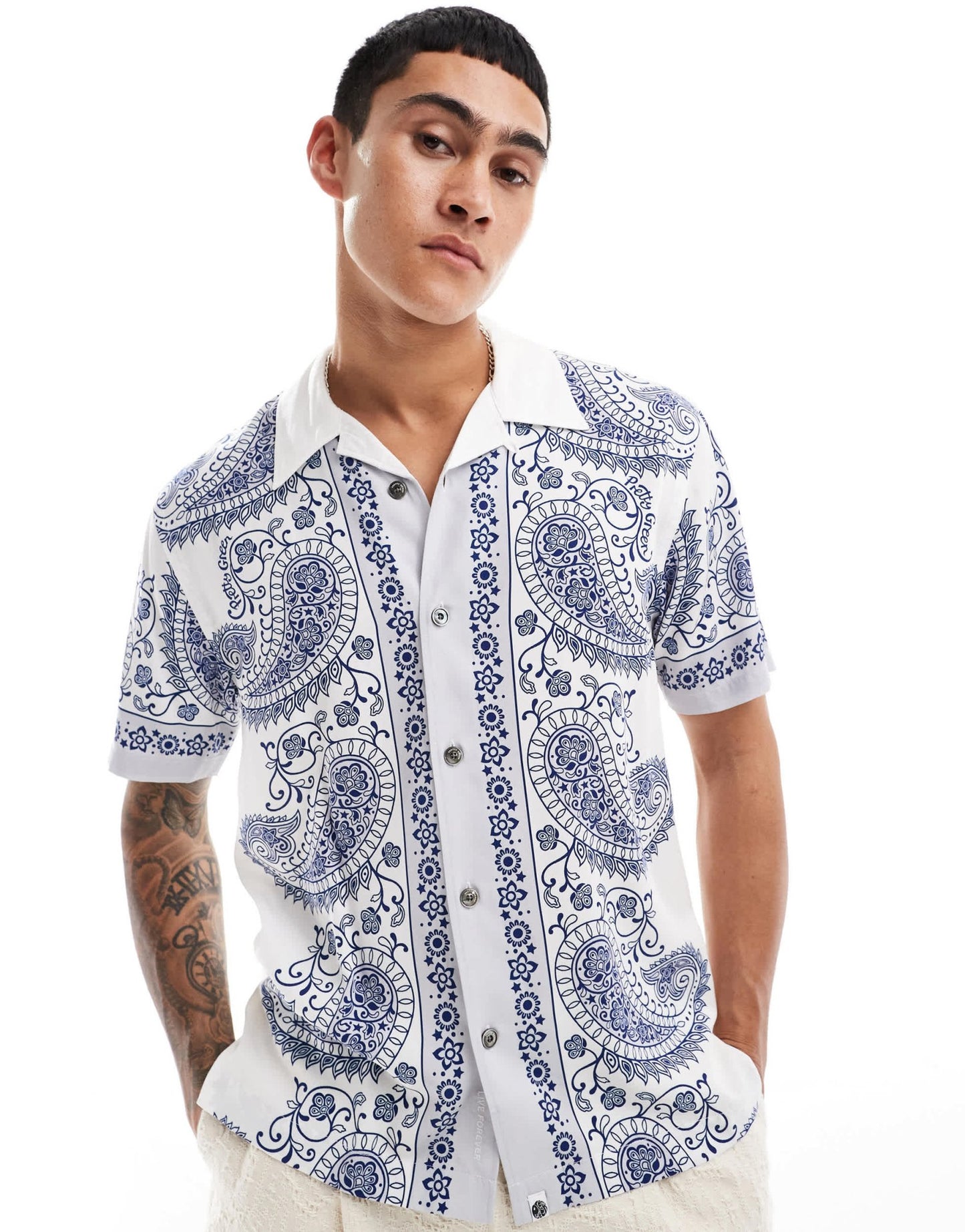 Pretty Green placement paisley print short resort shirt in white - ASOS Sample Sale