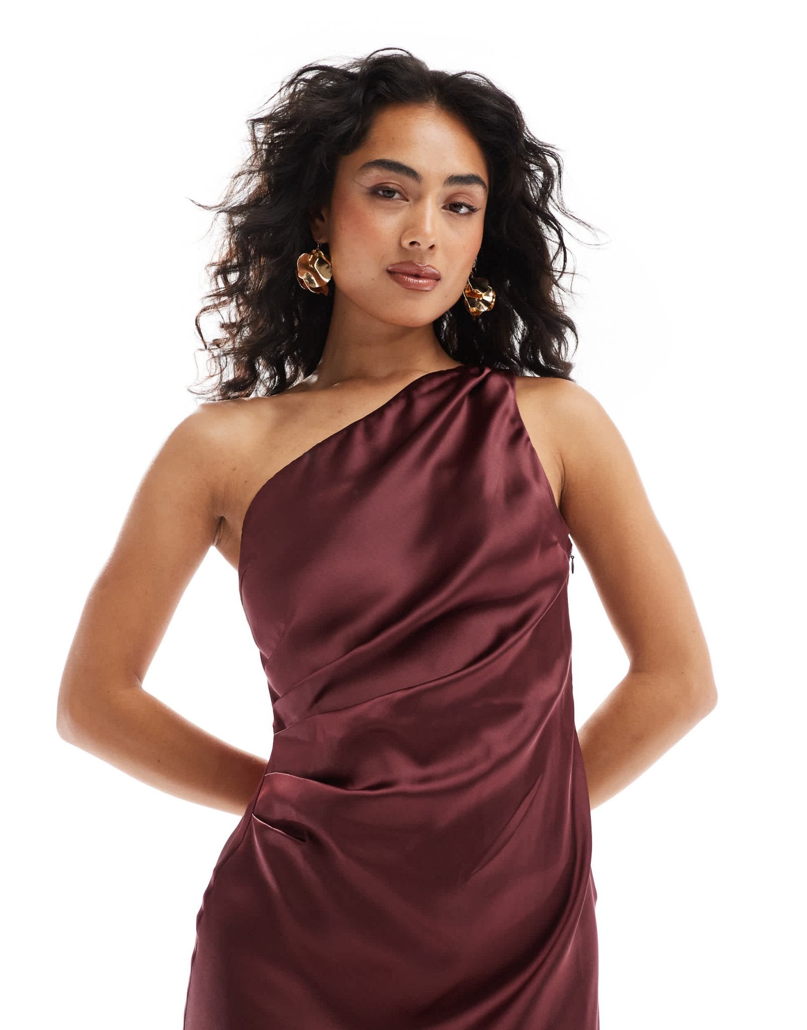Pretty Lavish Amelia one shoulder satin midi dress in plum - ASOS Sample Sale