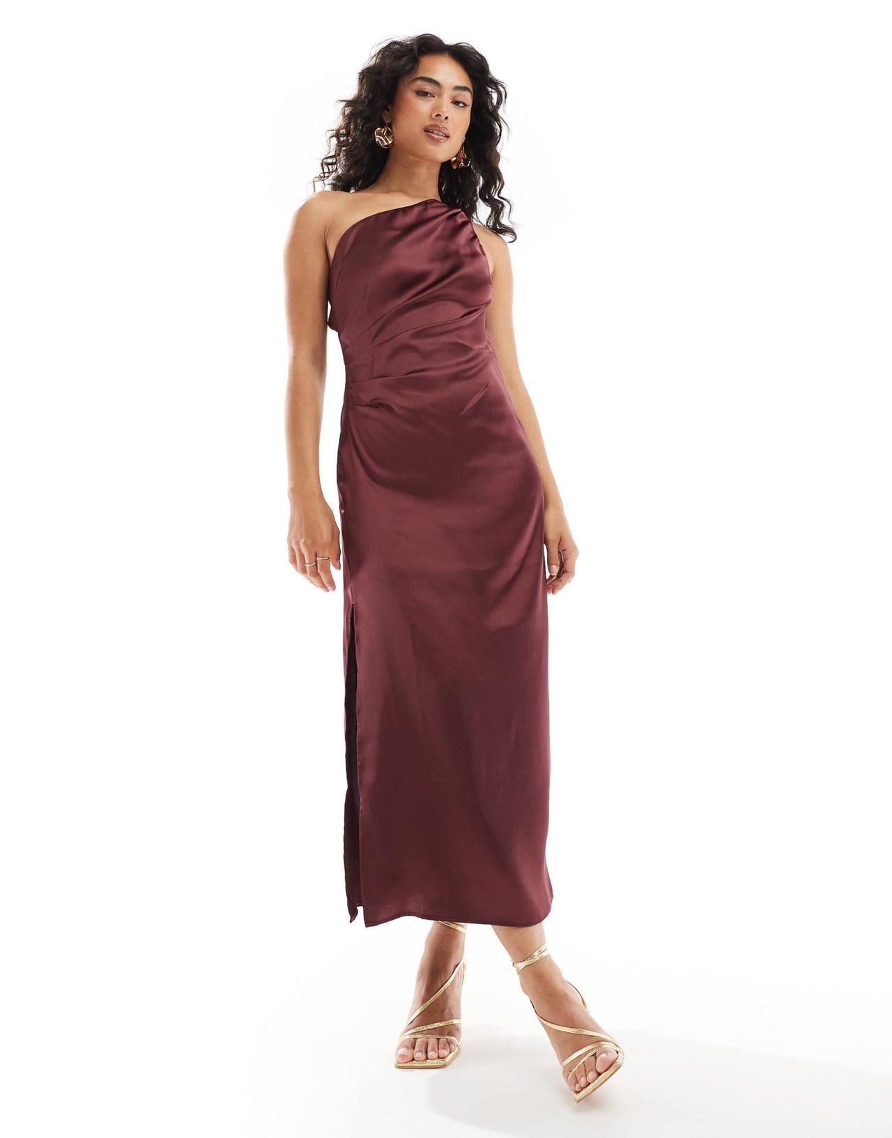 Pretty Lavish Amelia one shoulder satin midi dress in plum - ASOS Sample Sale