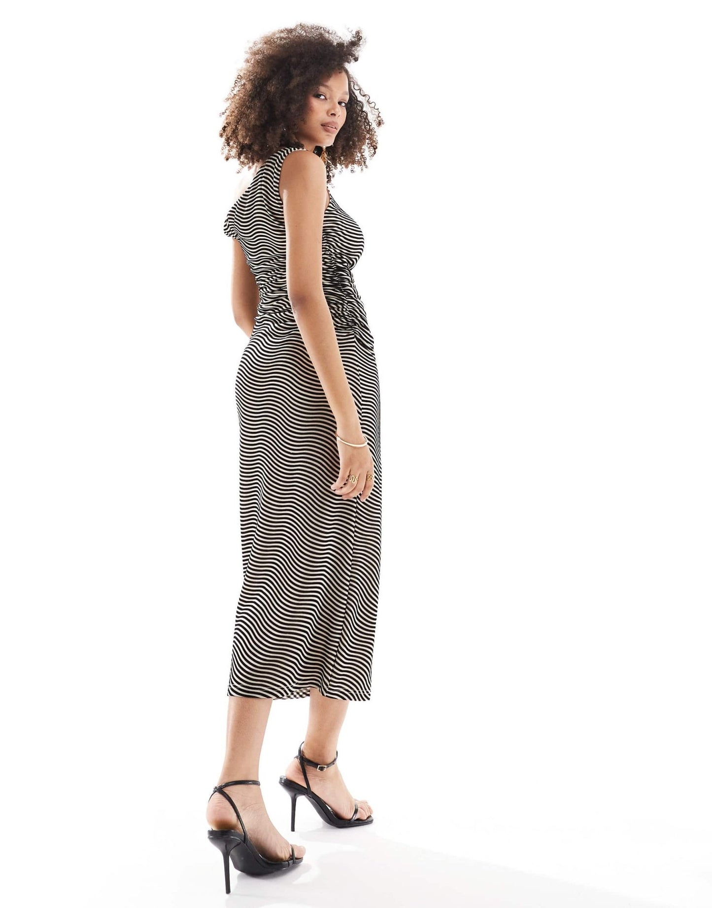 Pretty Lavish asymmetric knot maxi dress in black and cream - ASOS Sample Sale