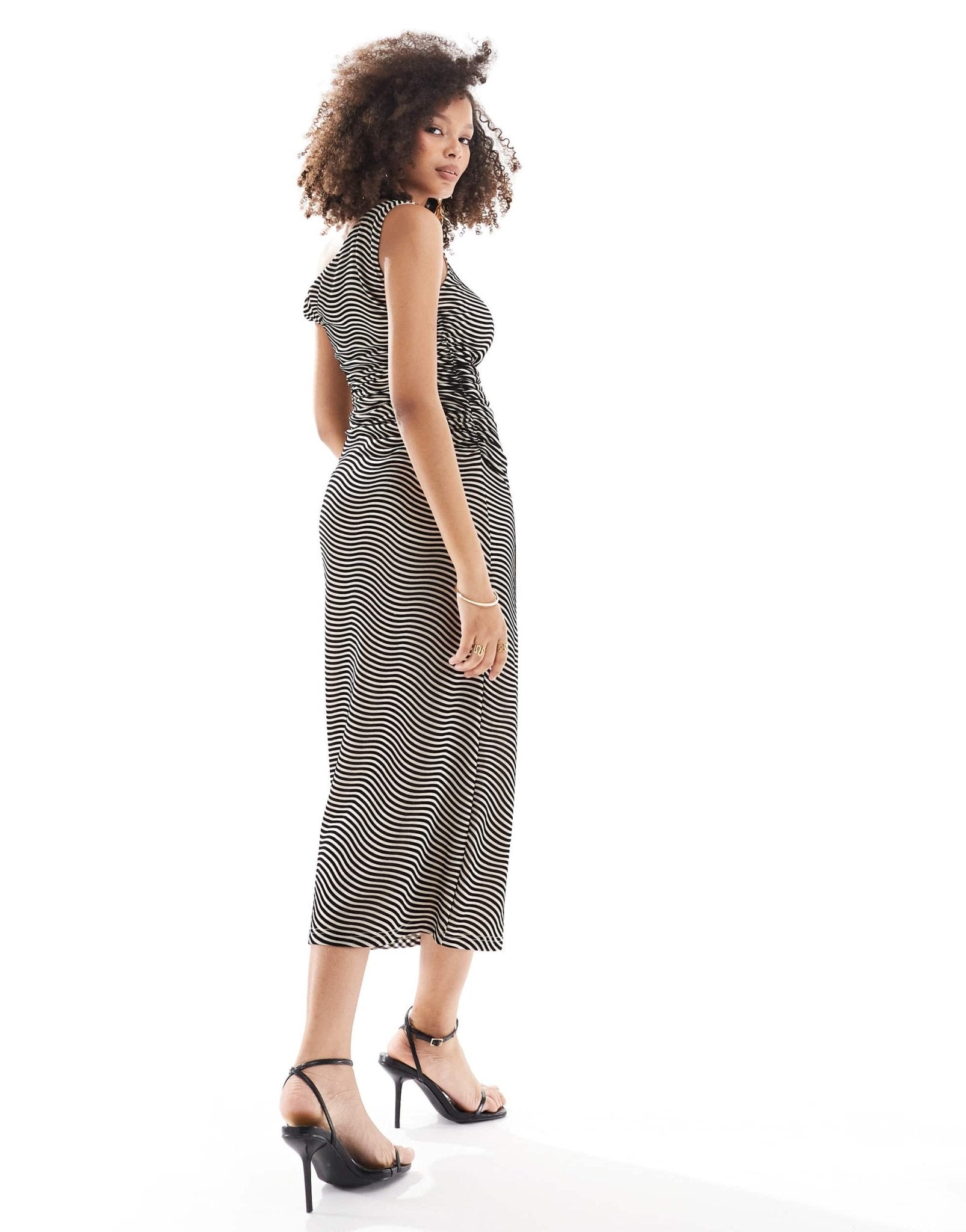 Pretty Lavish asymmetric knot maxi dress in black and cream - ASOS Sample Sale