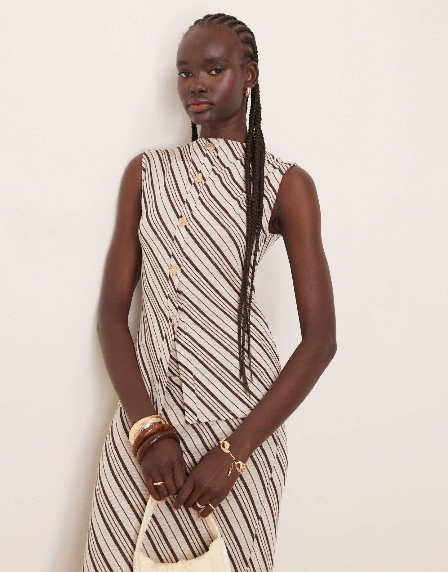 Pretty Lavish asymmetric stripe jersey top co - ord in brown and cream - ASOS Sample Sale