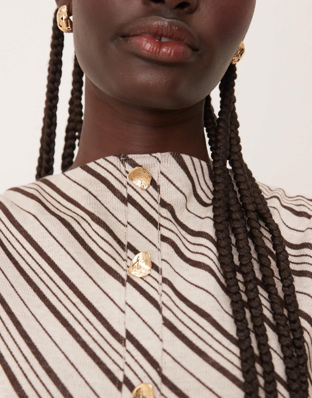 Pretty Lavish asymmetric stripe jersey top co - ord in brown and cream - ASOS Sample Sale