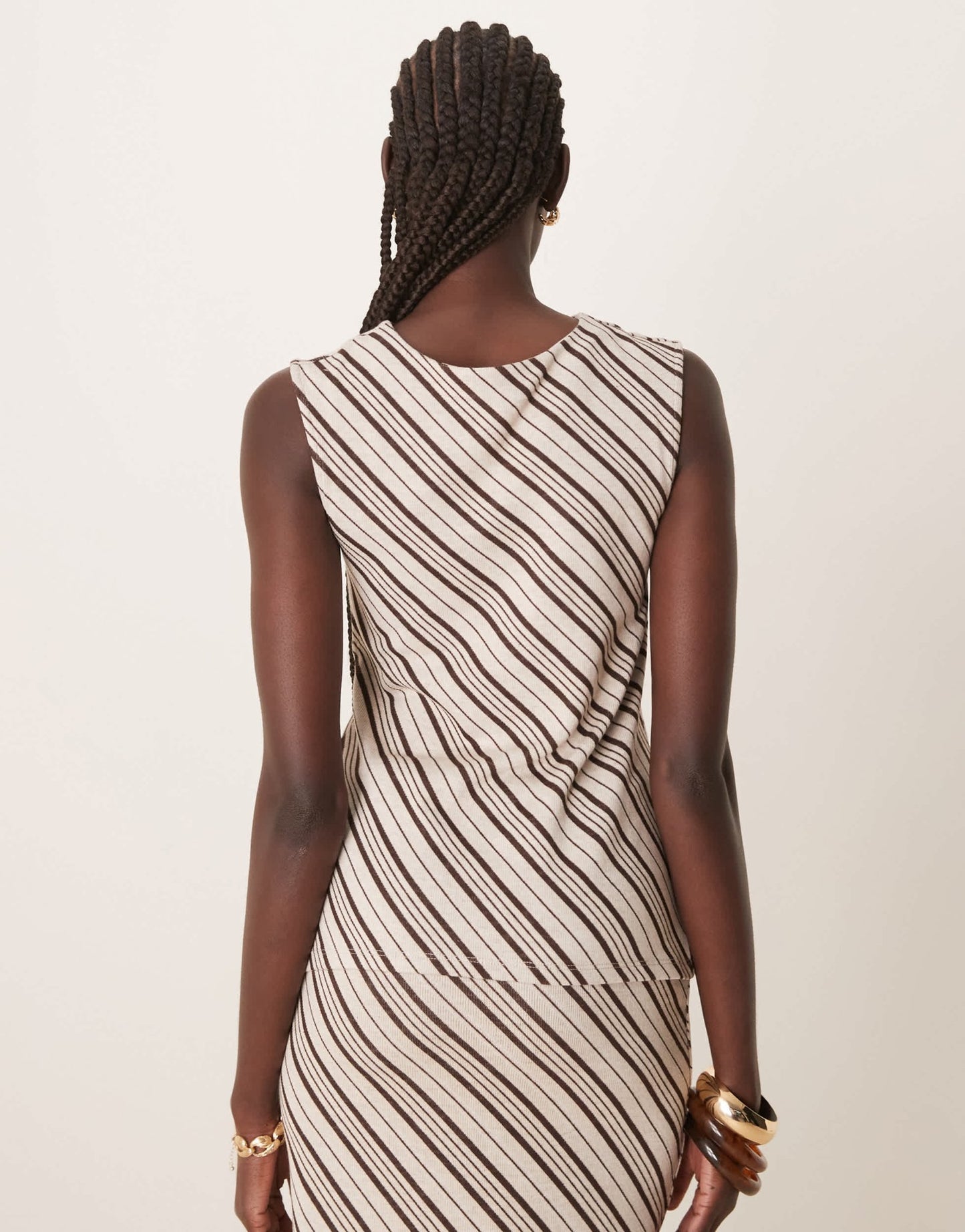 Pretty Lavish asymmetric stripe jersey top co - ord in brown and cream - ASOS Sample Sale