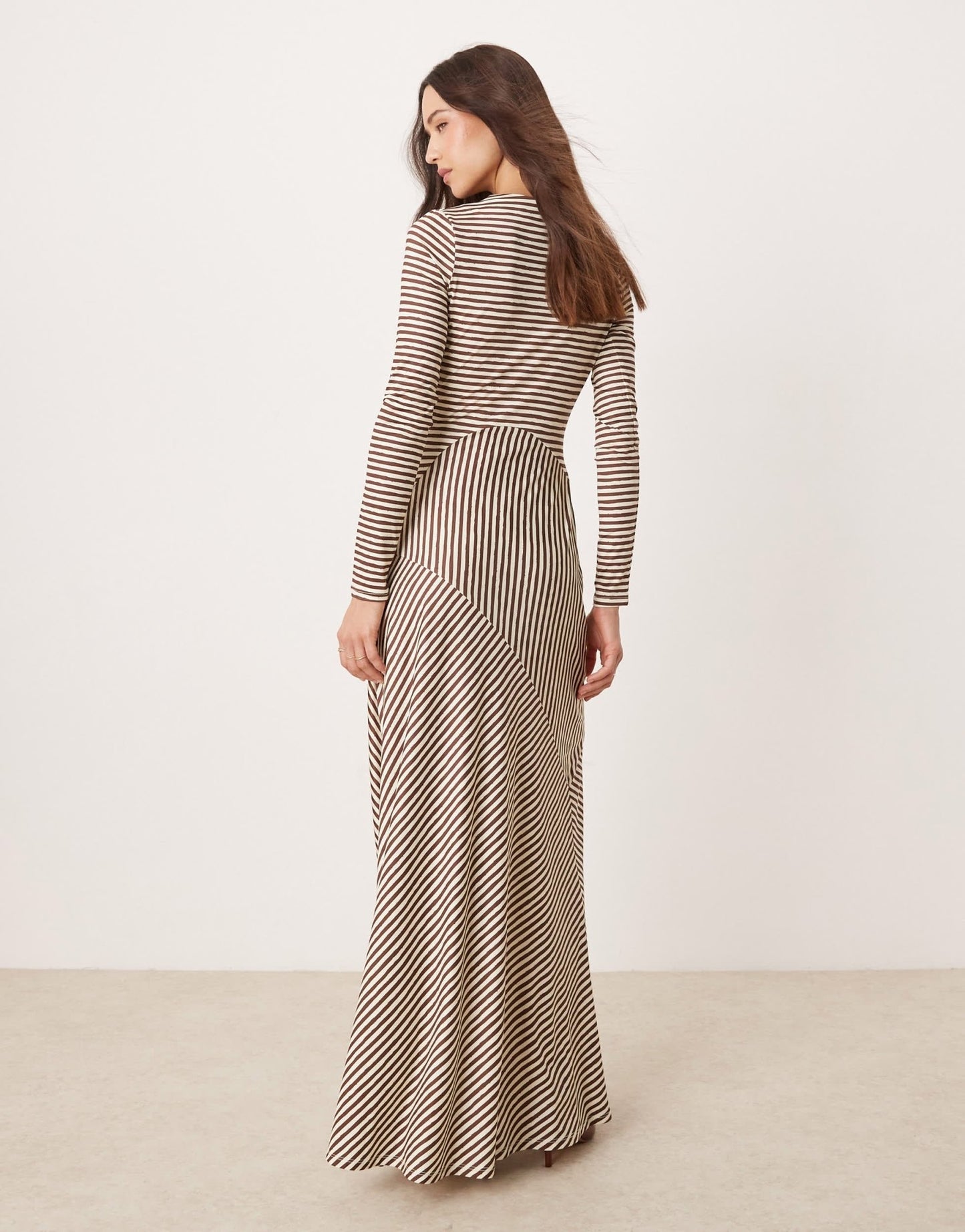 Pretty Lavish asymmetric stripe maxi dress in brown - ASOS Sample Sale