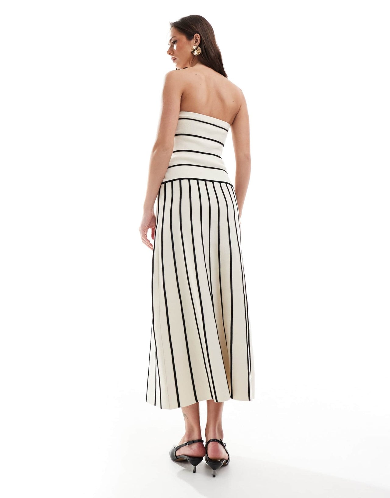 Pretty Lavish bandeau contrast stripe knit midaxi dress in black and cream - ASOS Sample Sale