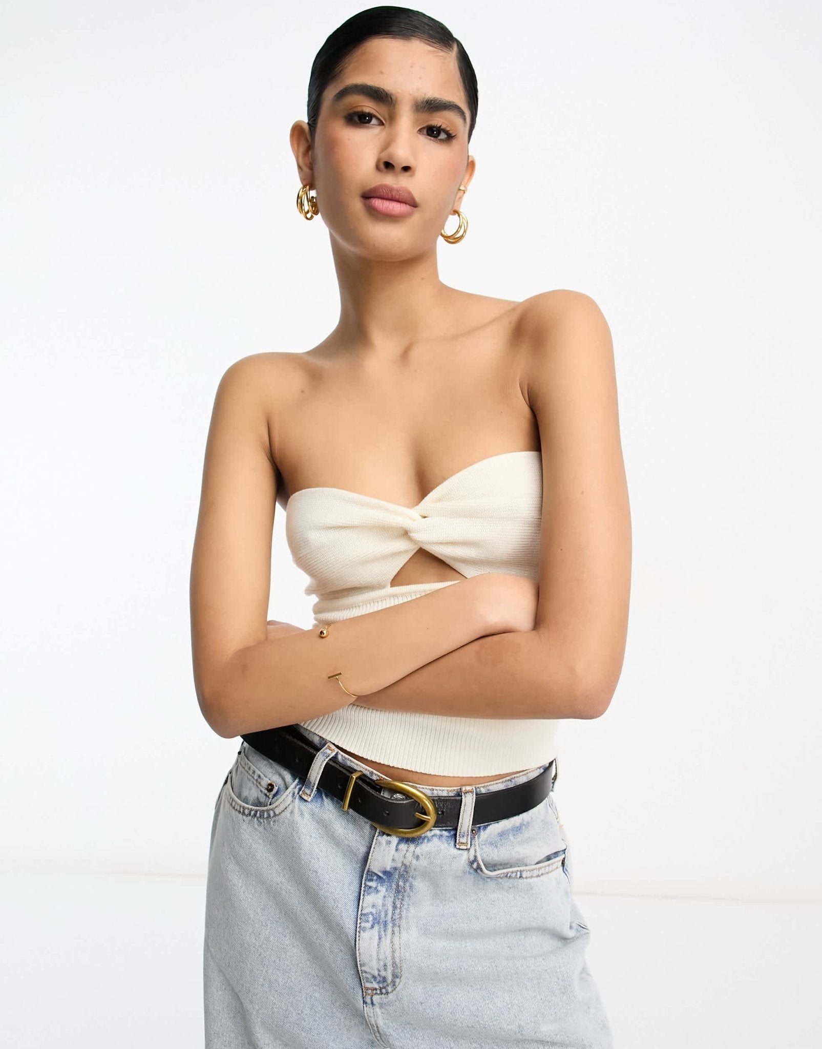 Pretty Lavish bandeau twist knit top in cream - ASOS Sample Sale
