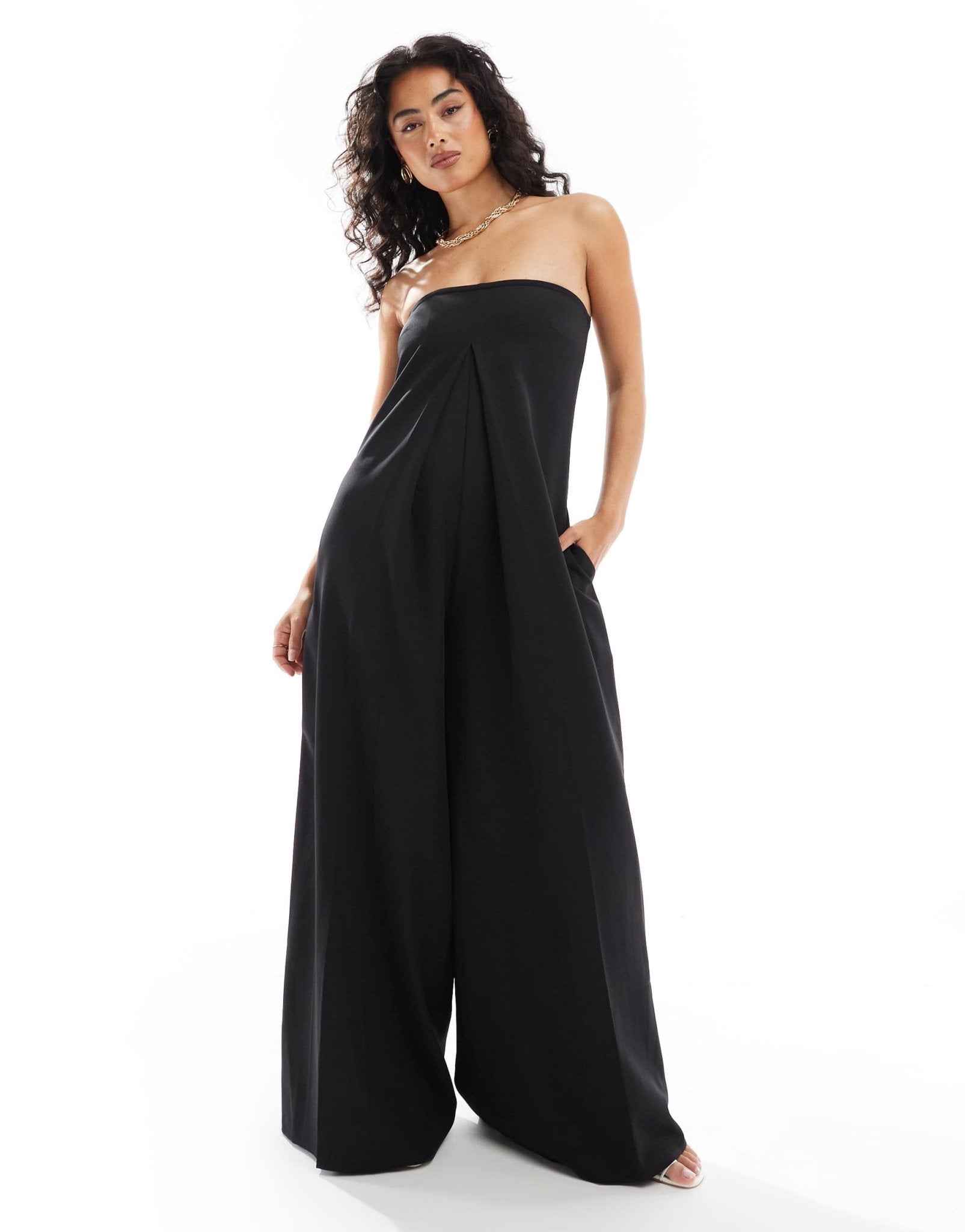 Pretty Lavish bandeau wide leg jumpsuit in black - ASOS Sample Sale