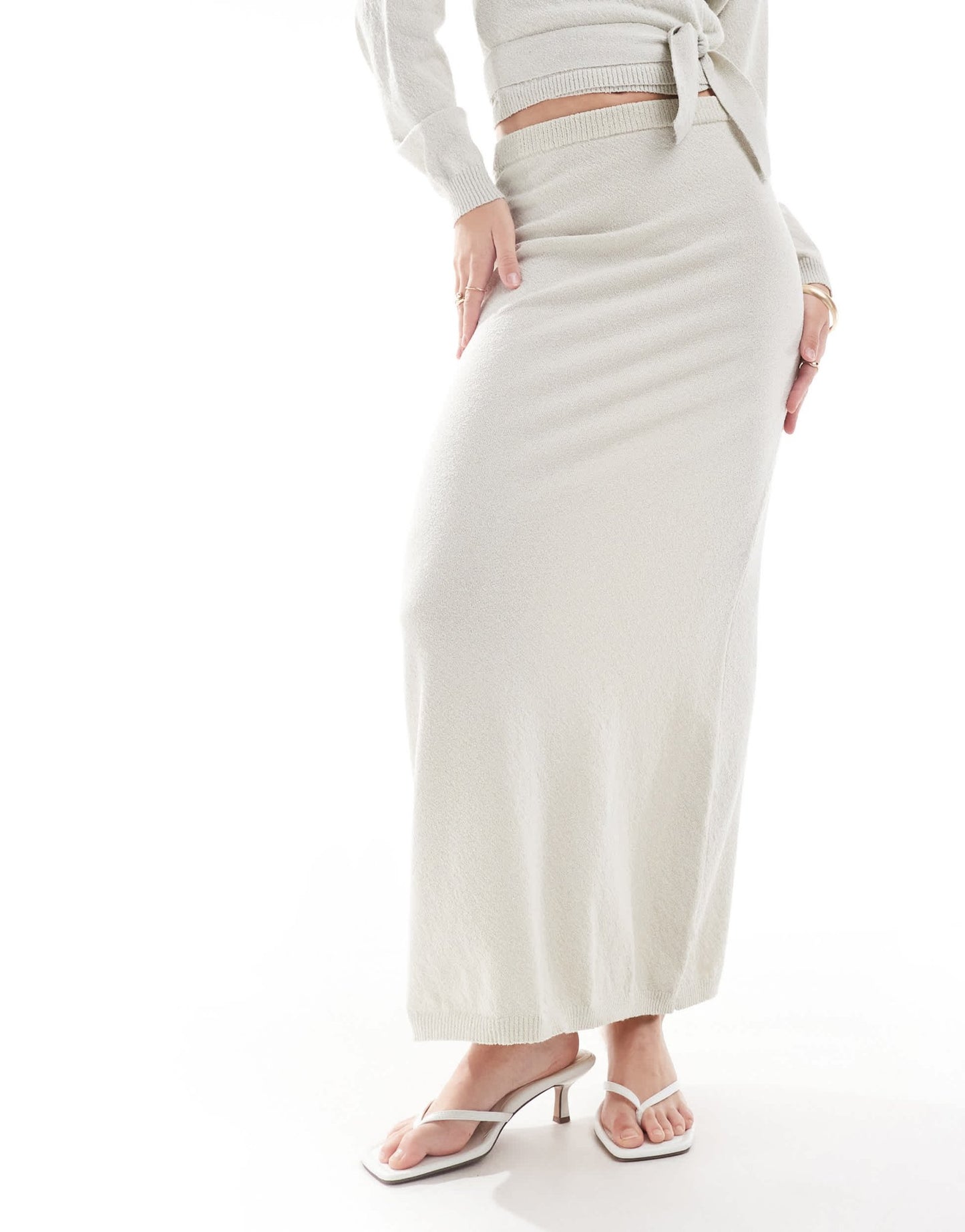 Pretty Lavish boucle knit maxi skirt co - ord in stone - ASOS Sample Sale