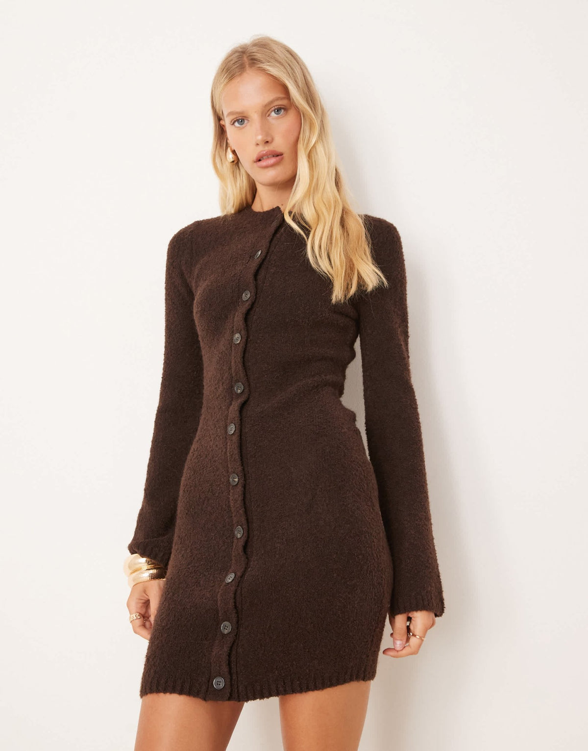 Pretty Lavish boucle knit mini dress in brown - ASOS Sample Sale