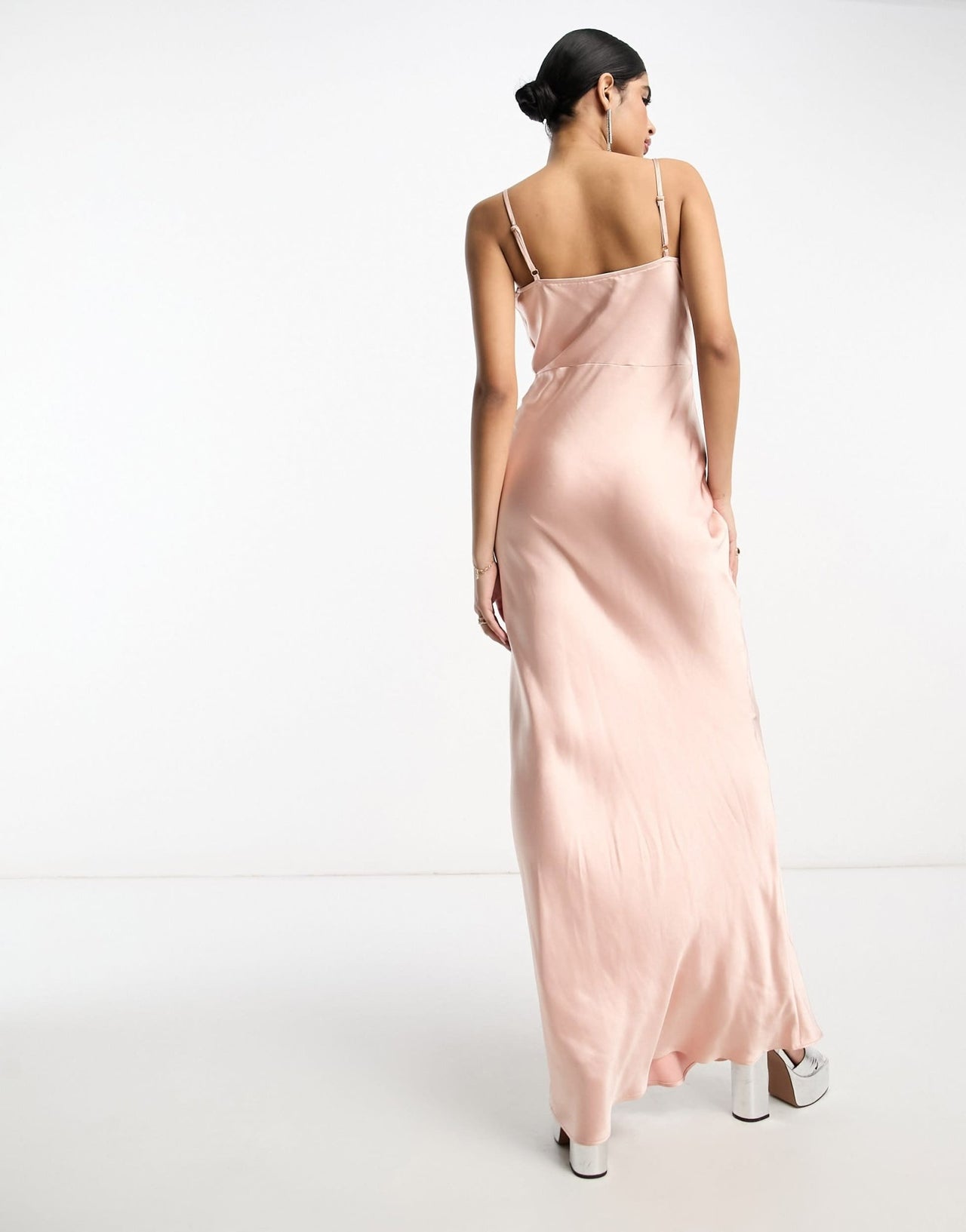Pretty Lavish Bridesmaid Keisha cowl neck satin maxi dress in blush - ASOS Sample Sale
