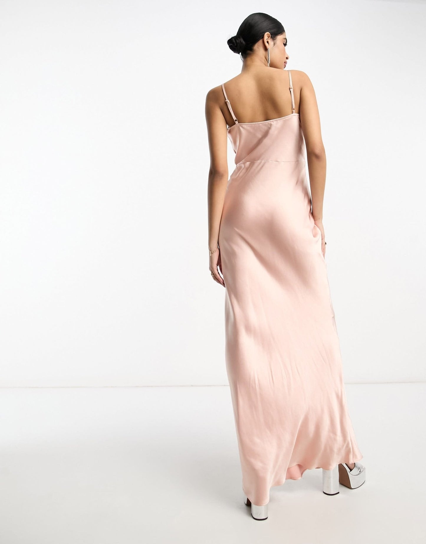 Pretty Lavish Bridesmaid Keisha cowl neck satin maxi dress in blush - ASOS Sample Sale