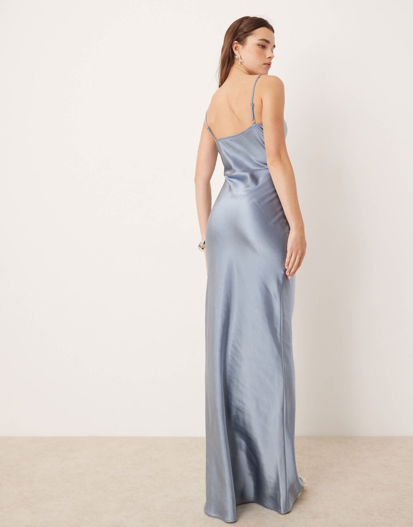 Pretty Lavish Bridesmaid Keisha cowl neck satin maxi dress in dusty blue - ASOS Sample Sale